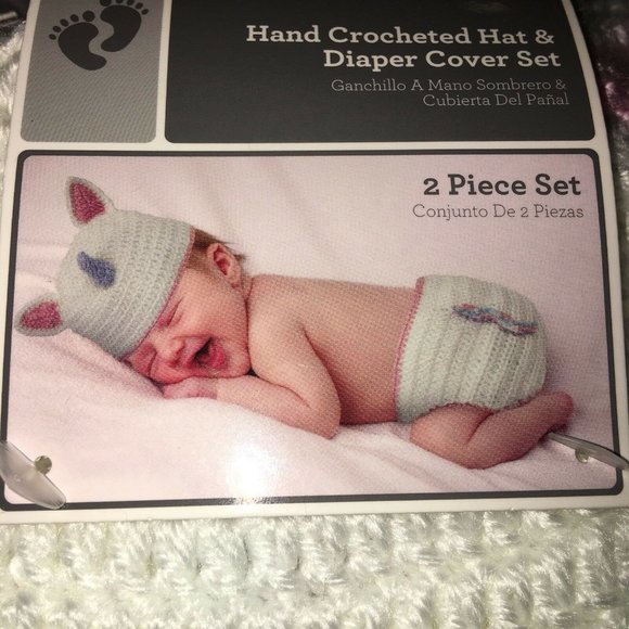 Hand Crocheted Hat And Diaper Cover Unicorn Sz 0-9 Months Infant Baby Photo New - Picture 11 of 12